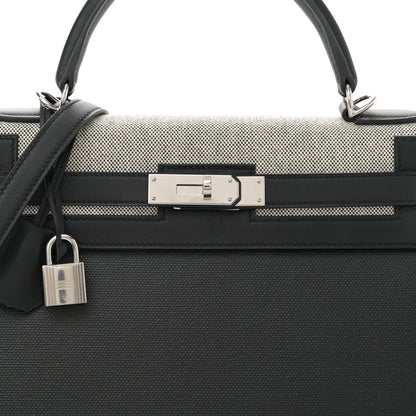 Hermes Berline Toile Swift Kelly Sellier 32 Black Ecru 8 of 12