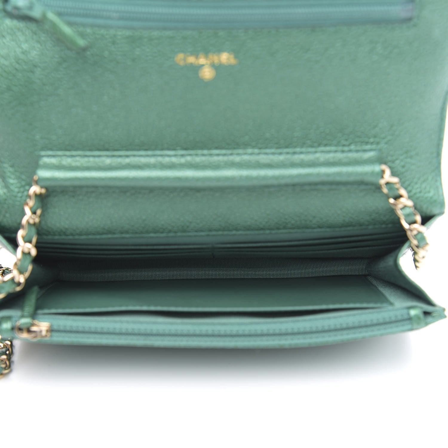 Chanel Metallic Caviar Quilted Wallet On Chain WOC Green 5 of 11