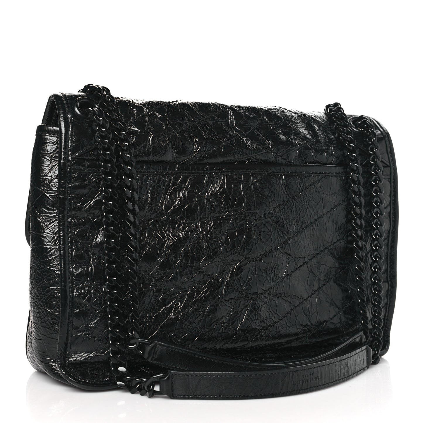 SAINT LAURENT Crinkled Calfskin Matelasse Monogram Medium Niki Chain Satchel Black