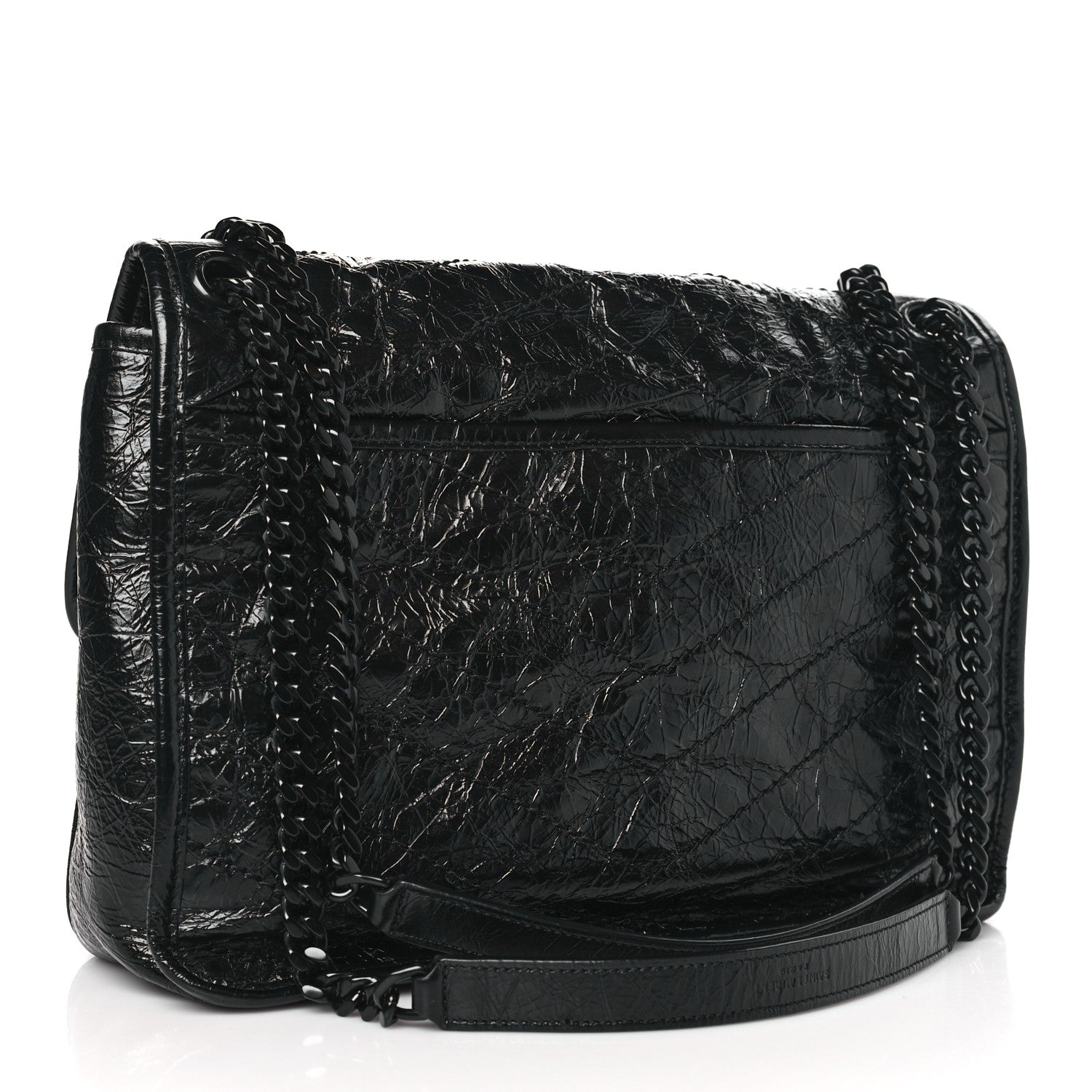 Saint Laurent SAINT LAURENT Crinkled Calfskin Matelasse Monogram Medium Niki Chain Satchel Black 3 of 9