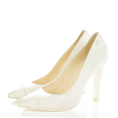 Chanel Crackled Calfskin Cap Toe Pumps 41 White 3 of 9