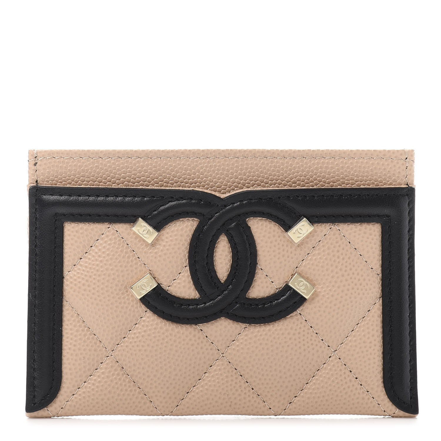 Chanel Caviar Quilted Filigree Card Holder Beige Black 1 of 11