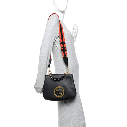 Gucci Roxy Calfskin Web Medium Studded Blondie Shoulder Flap Bag Black 2 of 9