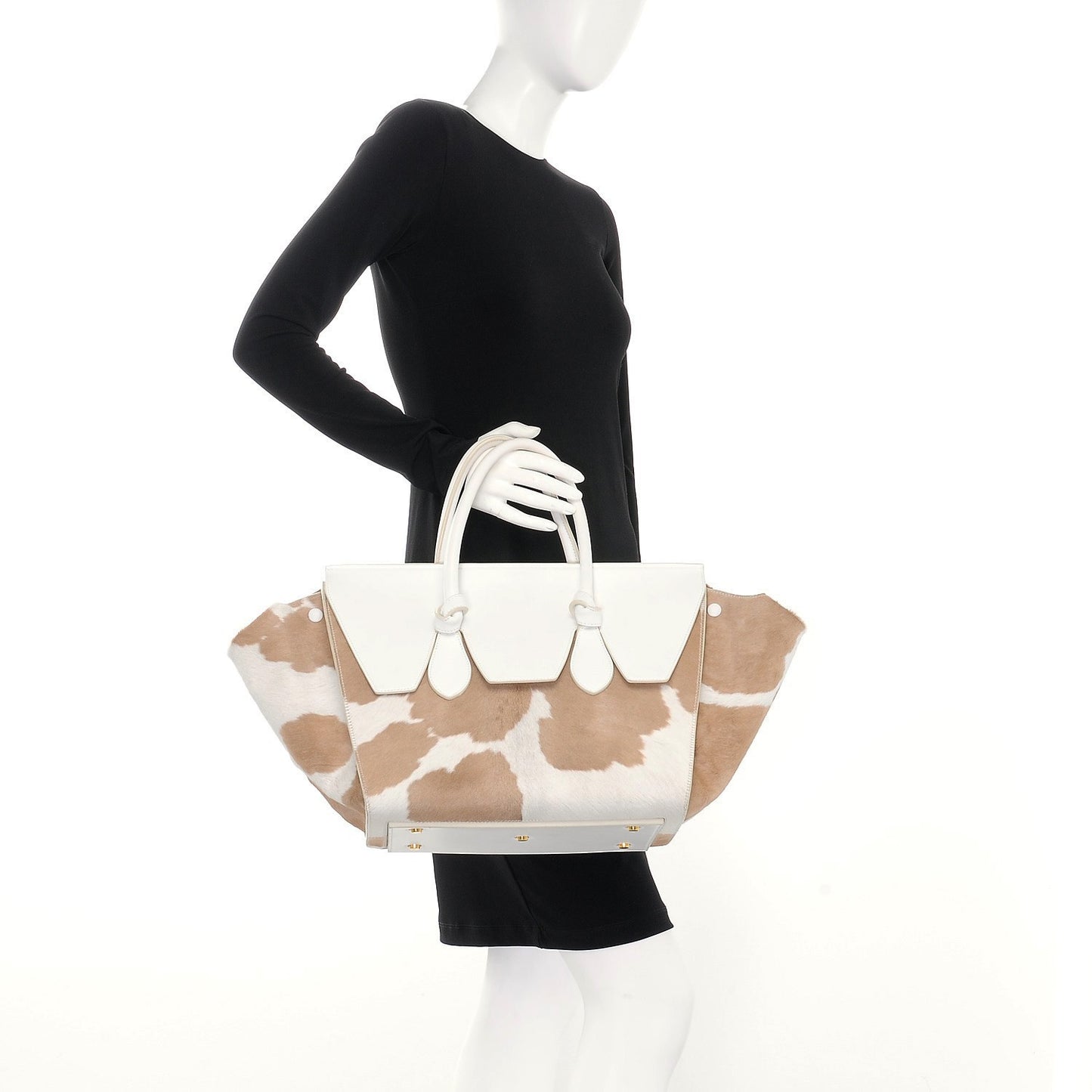 Smooth Calfskin Pony Hair Medium Tie Knot Tote Natural