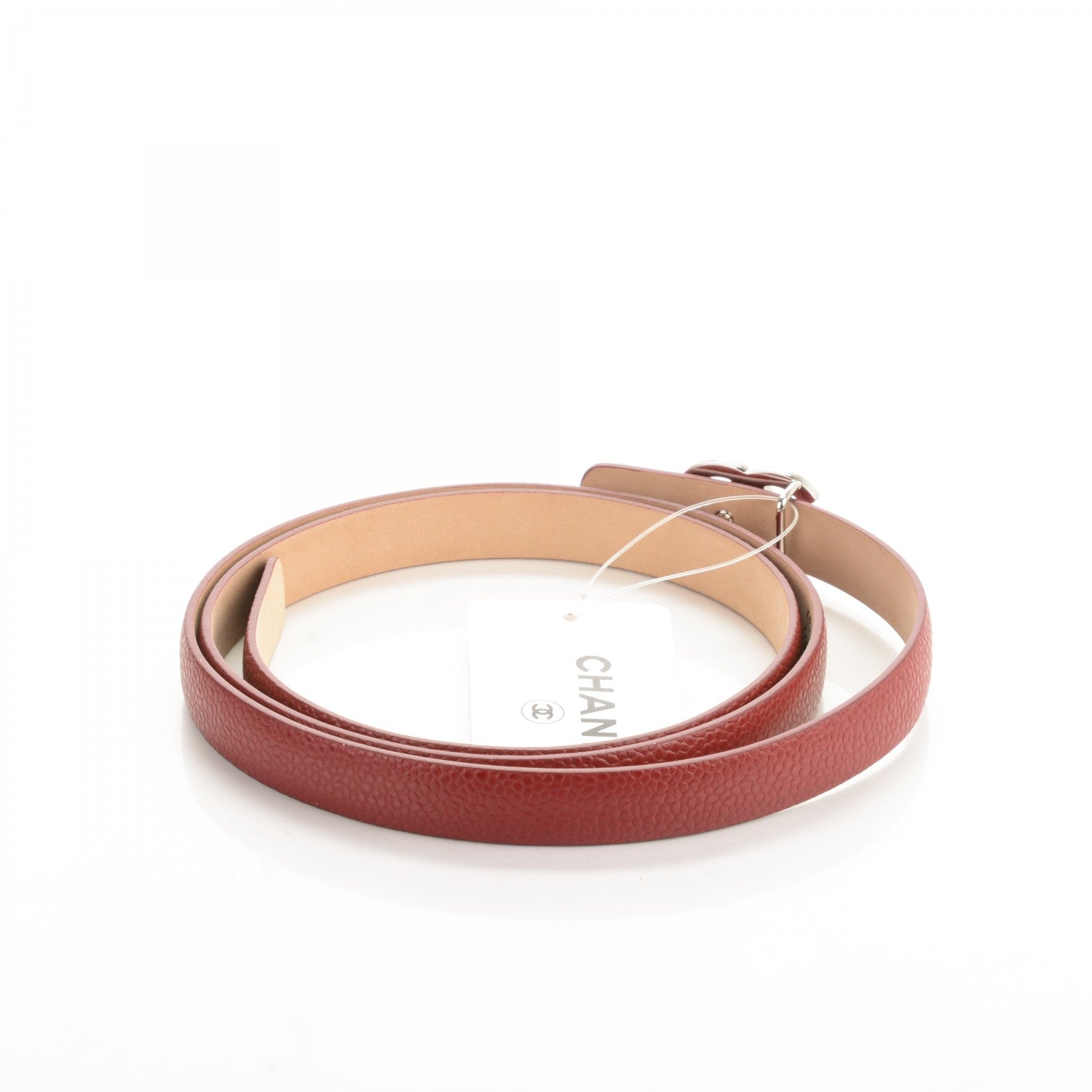 Chanel Caviar CC Logo Skinny Belt 95 38 Dark Red 3 of 8