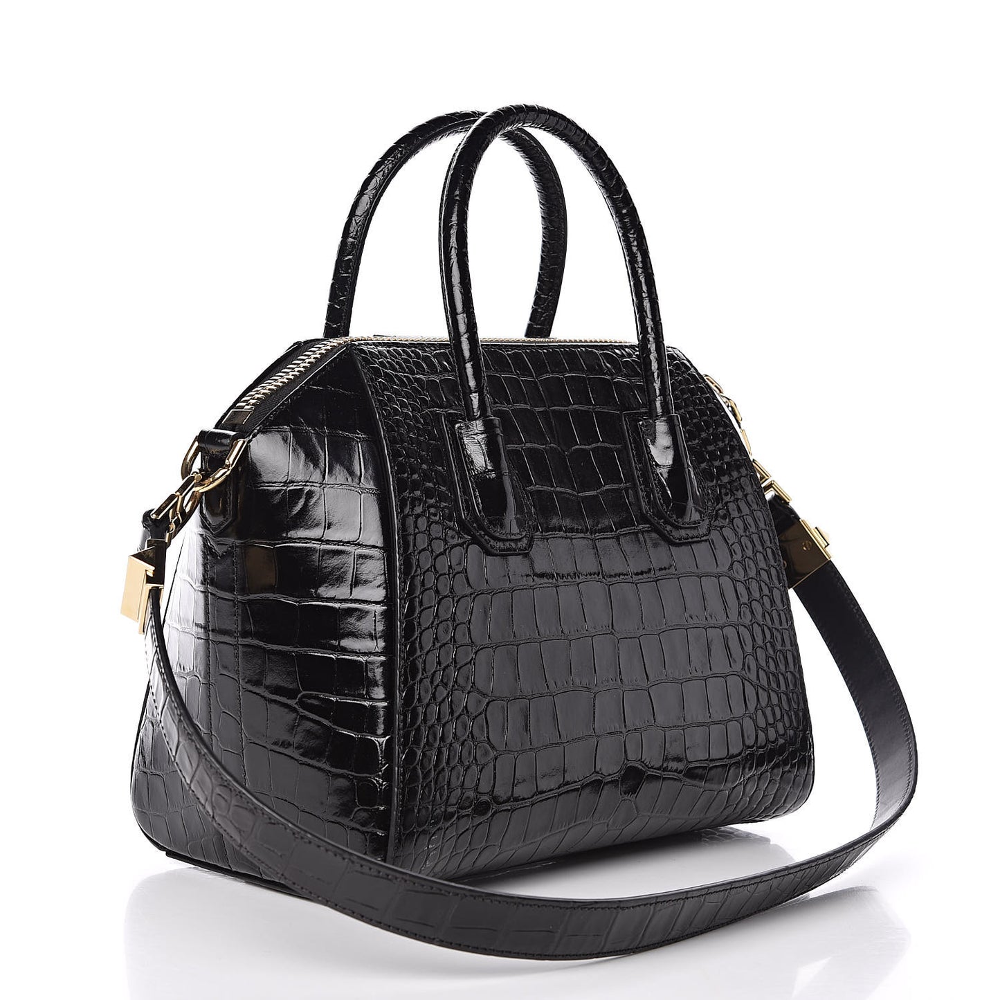 Calfskin Crocodile Embossed Small Antigona Black