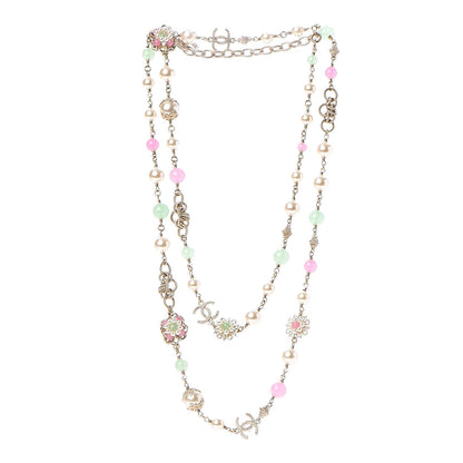 Chanel Pearl Beaded CC Long Necklace Pink Green 3 of 7