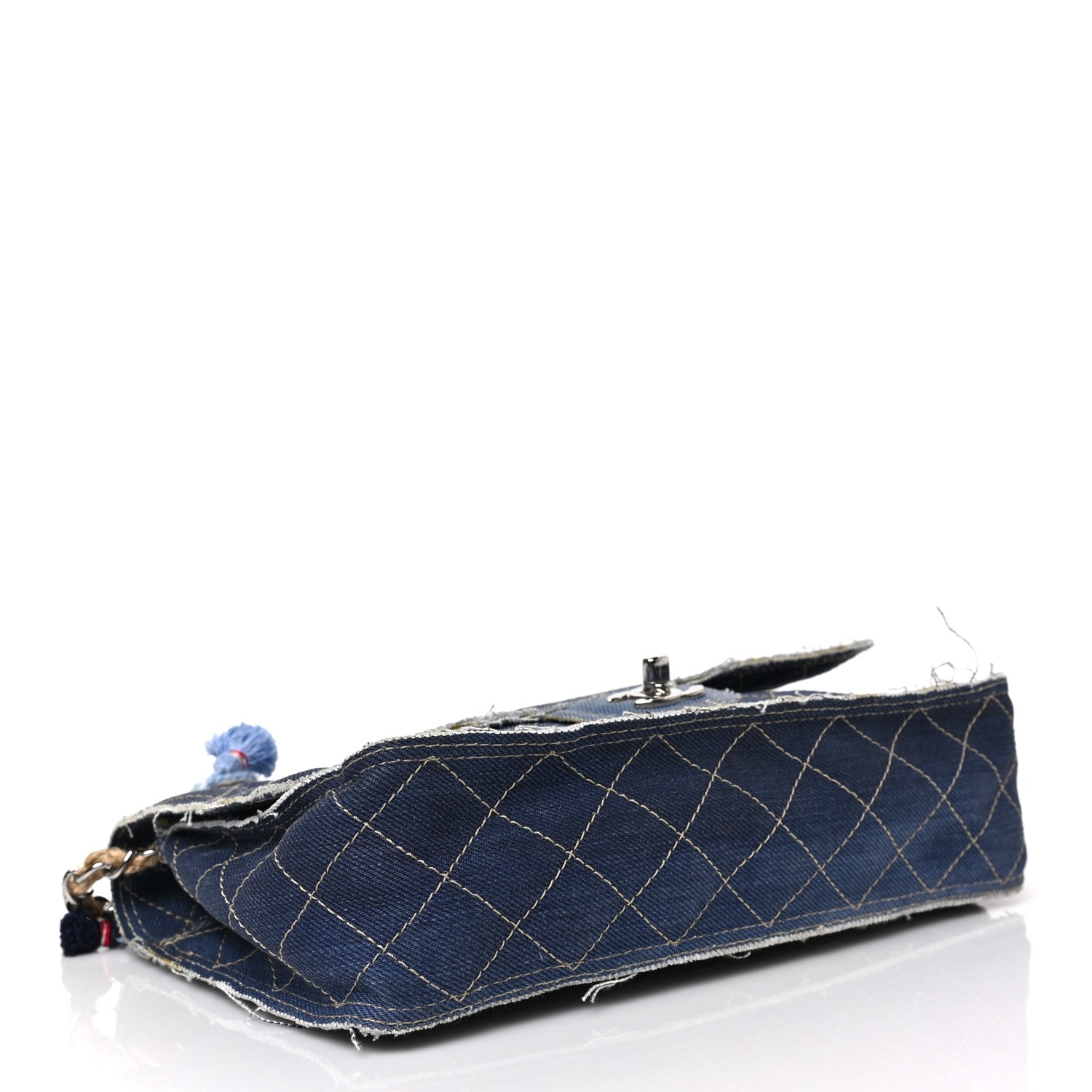 Chanel Denim Quilted Medium Pompom Flap Dark Blue 4 of 8