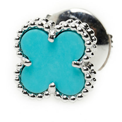 Van Cleef & Arpels 18K White Gold Turquoise Sweet Alhambra Earrings 5 of 6