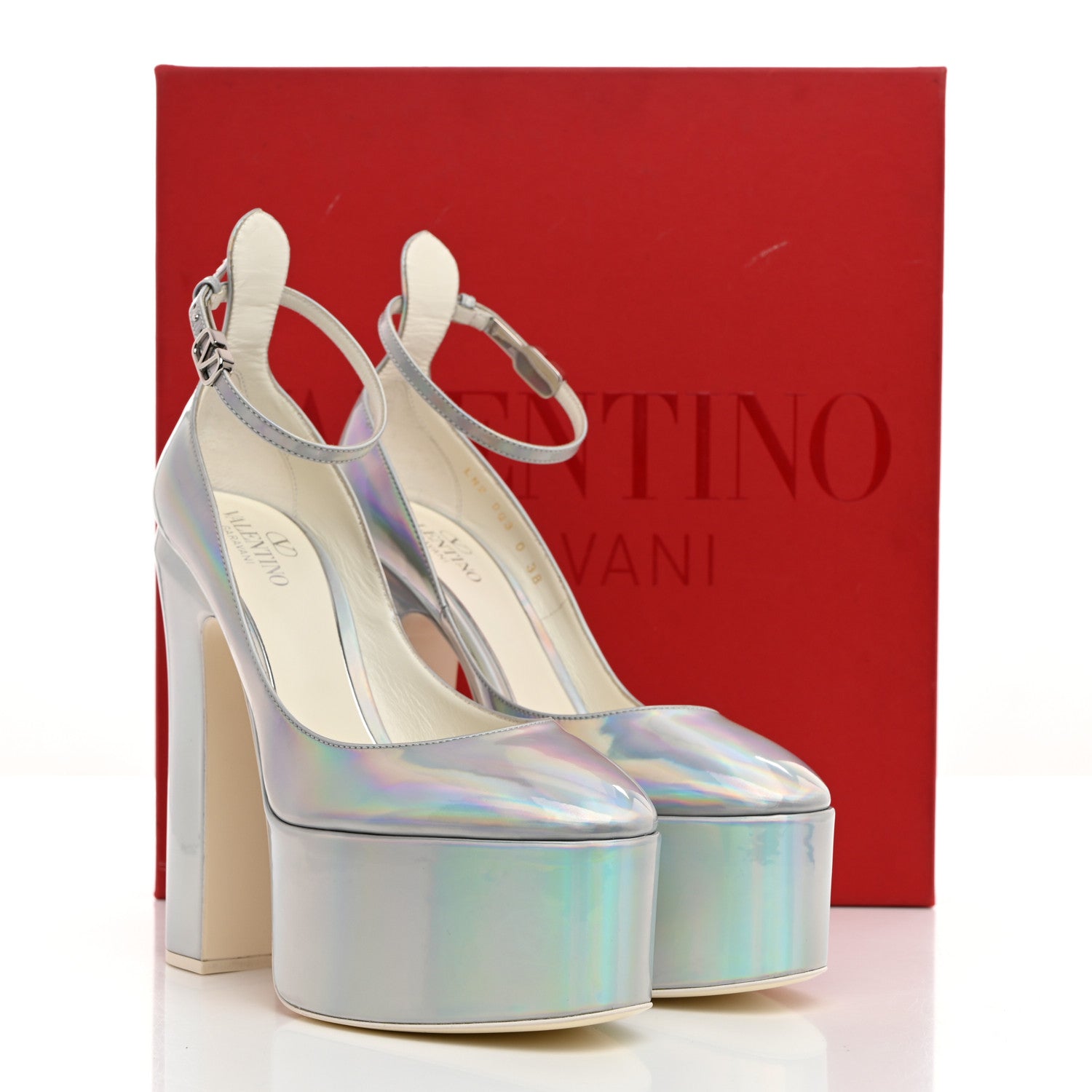 Valentino Garavani Metallic Tan-Go 55/155mm Platform Pumps 38 Silver 9 of 9