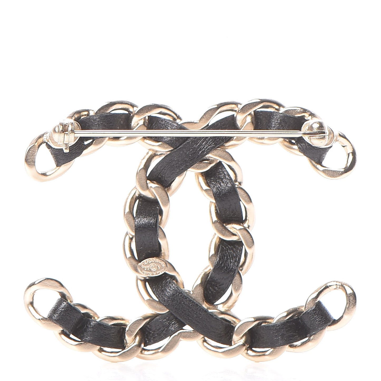 Lambskin Chain CC Brooch Black Gold