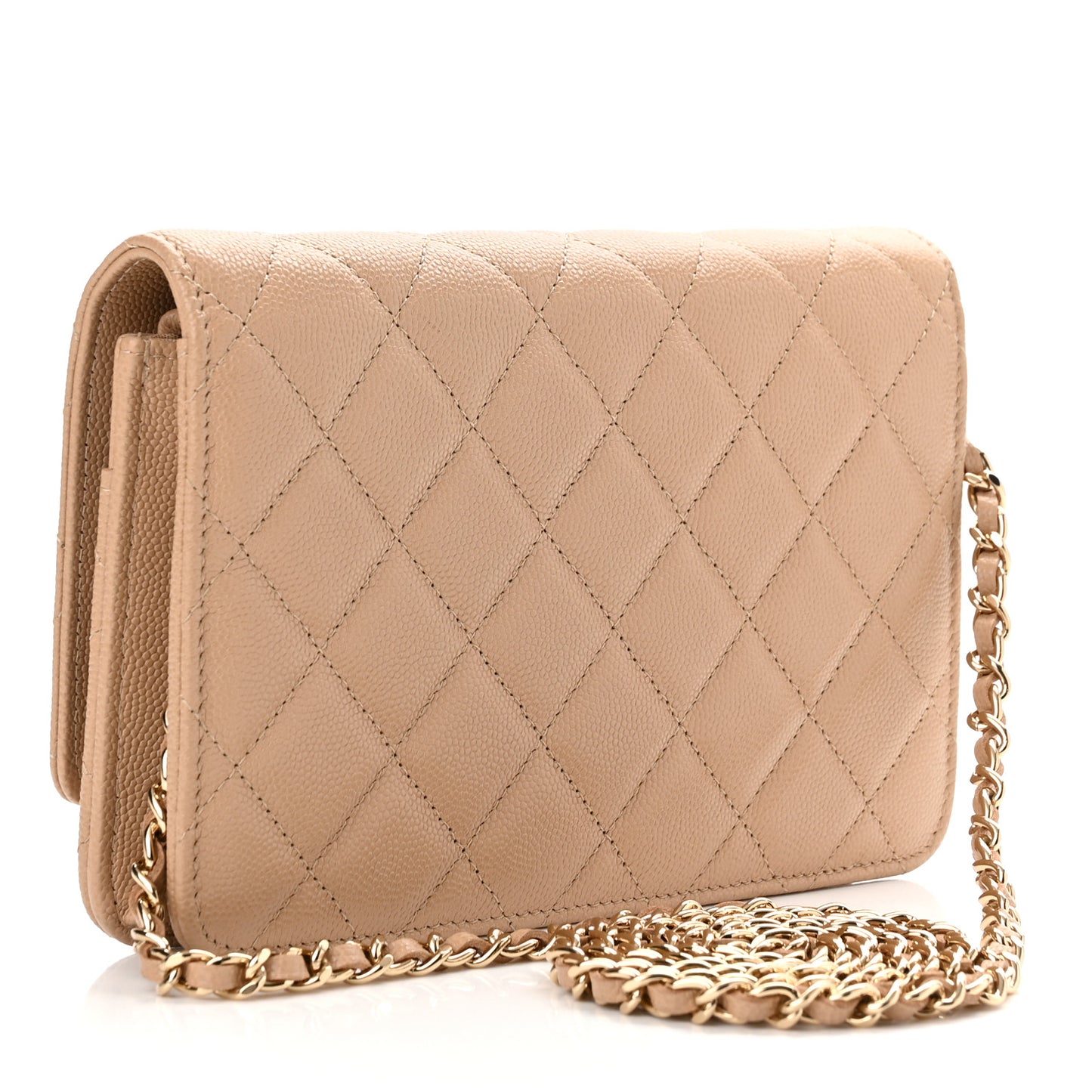 Caviar Quilted Crystal CC Wallet On Chain WOC Beige