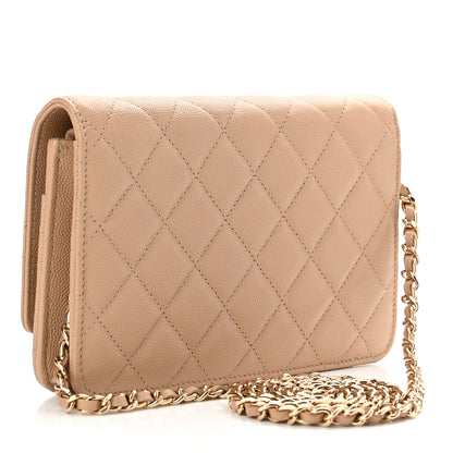 Chanel Caviar Quilted Crystal CC Wallet On Chain WOC Beige 3 of 12