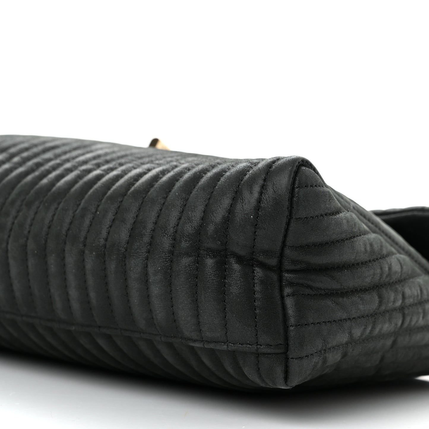 Iridescent Calfskin Vertical Quilted Mademoiselle Lock Bijoux Flap Shoulder Bag Black