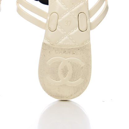 Chanel Jelly Camellia Thong Sandals 37 Ivory Black 9 of 9