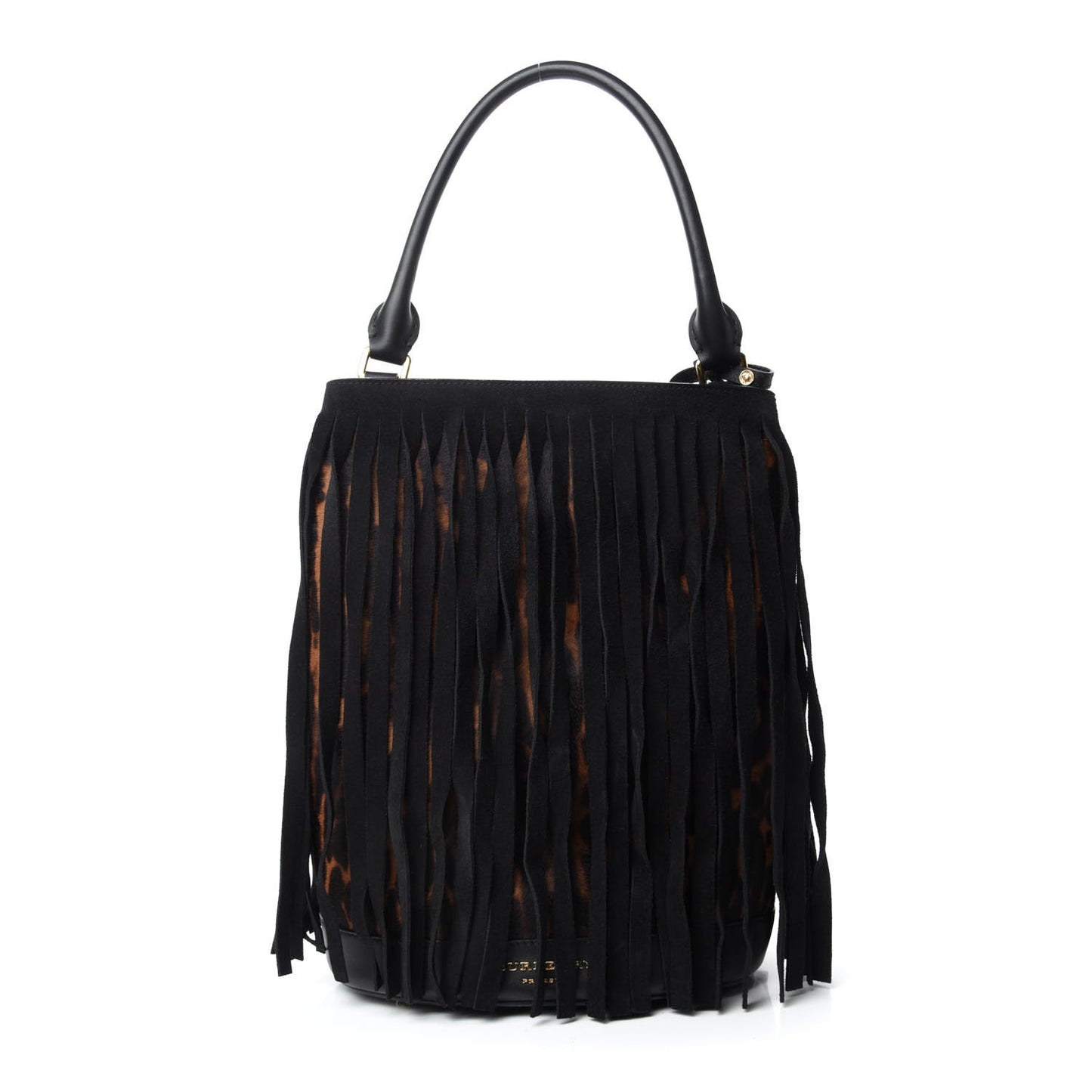 Prorsum Suede Calf Hair Animal Print Fringe Bucket Bag Dark Camel