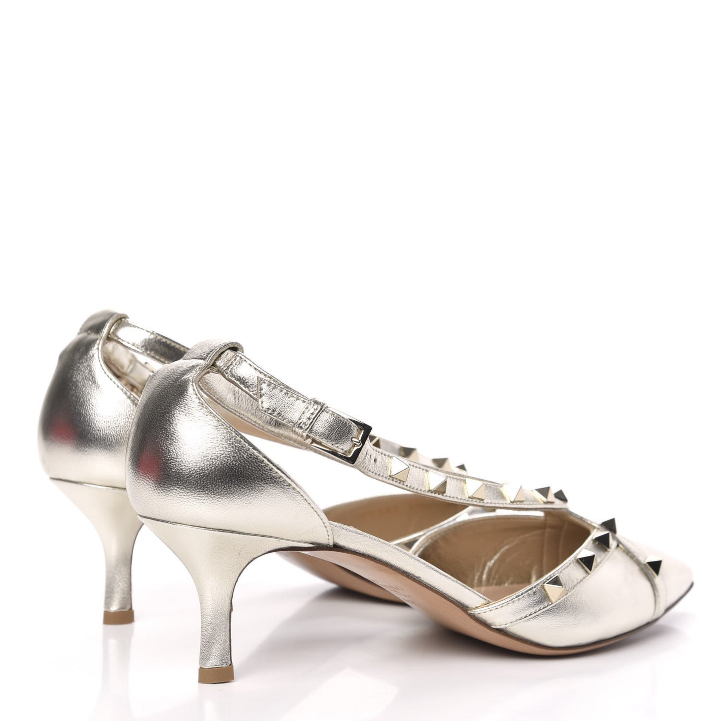Metallic Nappa Rockstud Cross Strap D'Orsay 55mm Pumps 39.5 Platino