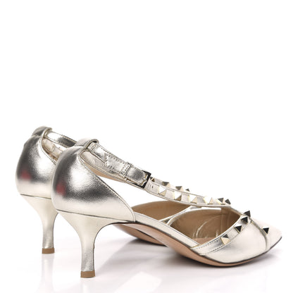 Valentino Garavani Metallic Nappa Rockstud Cross Strap D'Orsay 55mm Pumps 39.5 Platino 4 of 8