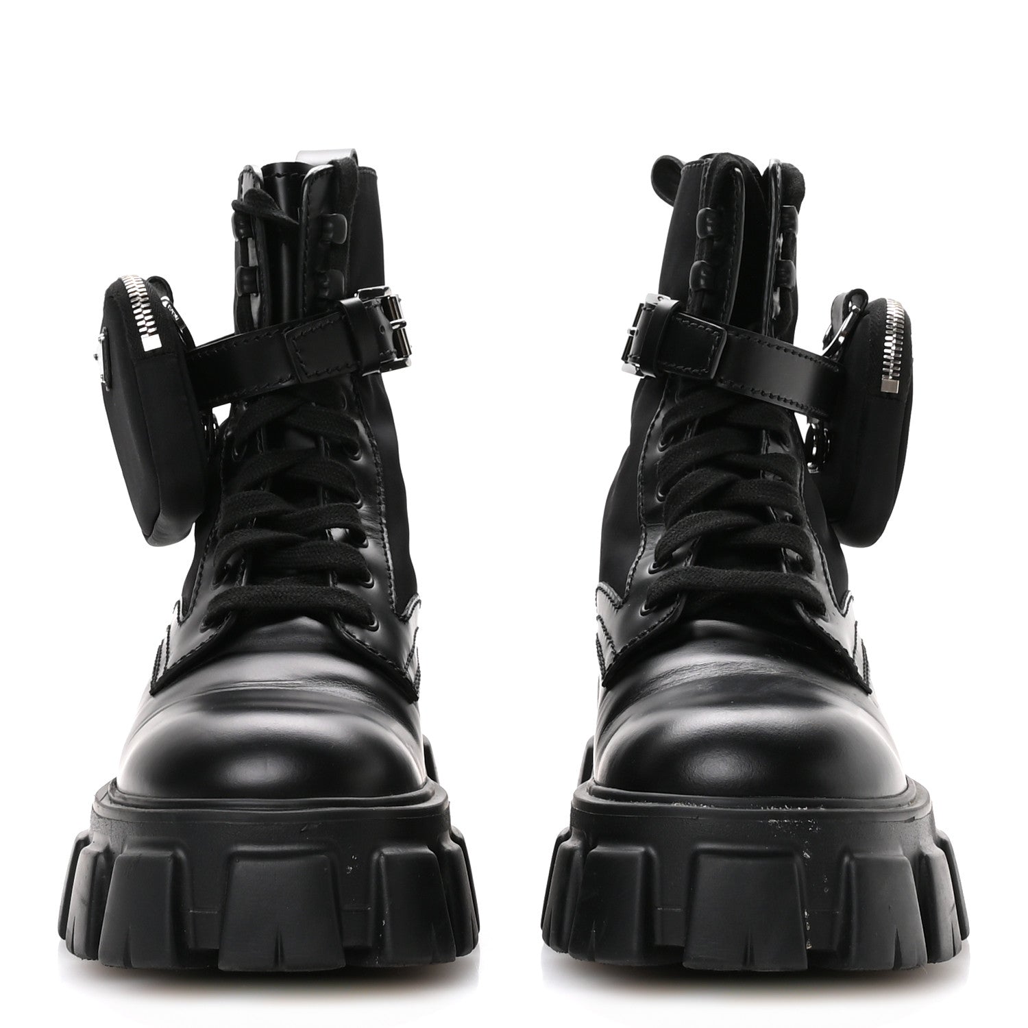 Prada Spazzolato Rois Nylon Metal Triangle Logo Monolith Pouch Pocket 55mm Boots 40 Black 3 of 8