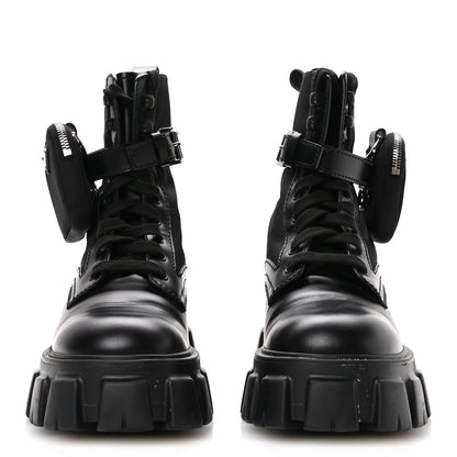 Prada Spazzolato Rois Nylon Metal Triangle Logo Monolith Pouch Pocket 55mm Boots 40 Black 3 of 8