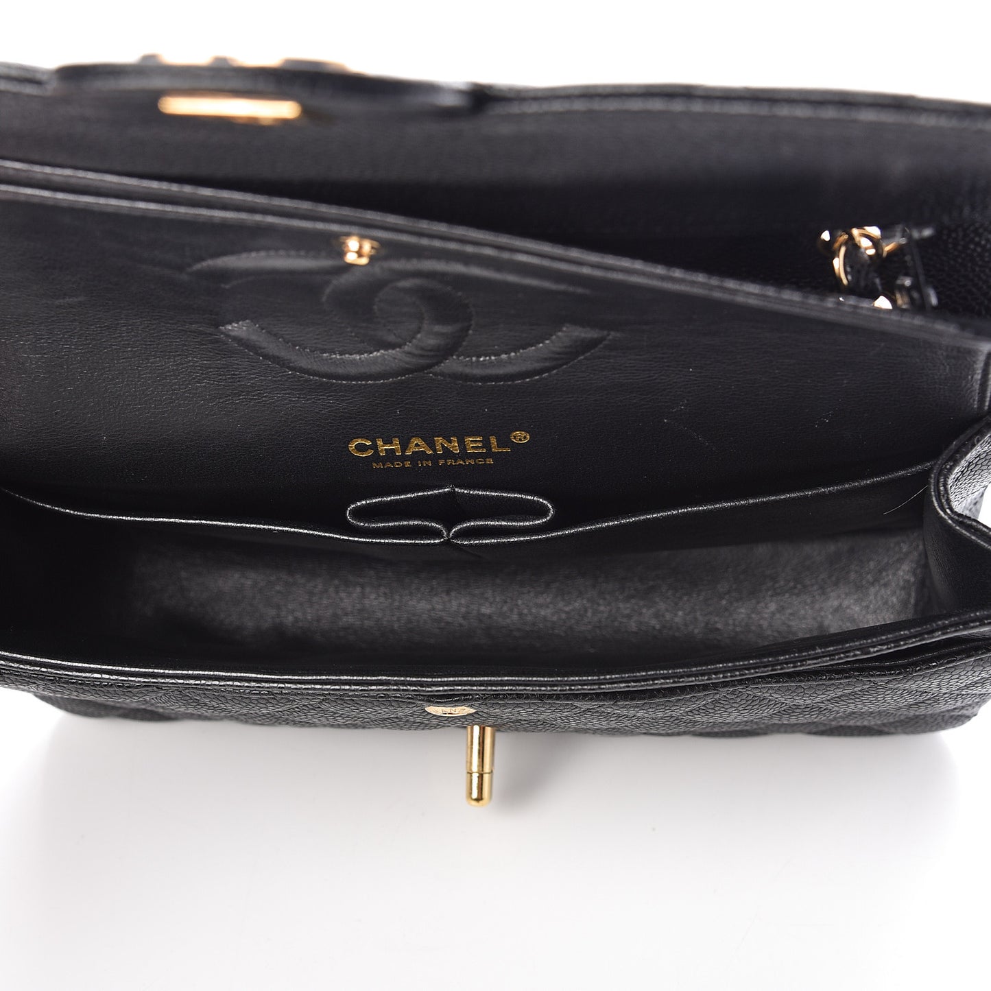 Caviar Quilted Medium Double Flap Black