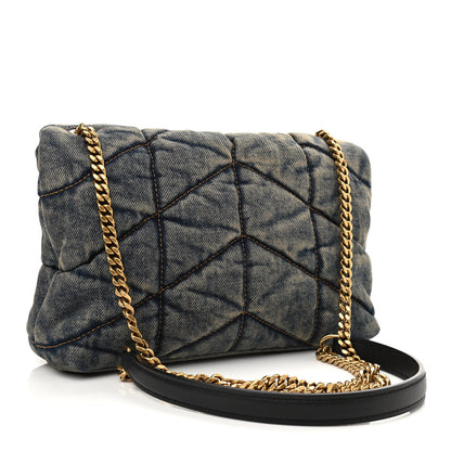 Saint Laurent Denim Quilted Toy Loulou Puffer Monogram Chain Satchel Blue Black 3 of 10