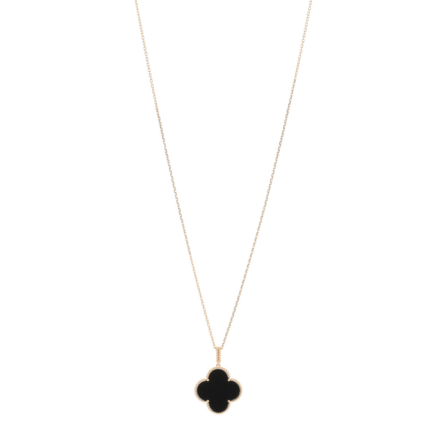 Van Cleef & Arpels 18K Yellow Gold Black Onyx Magic Alhambra Pendant Necklace 1 of 4