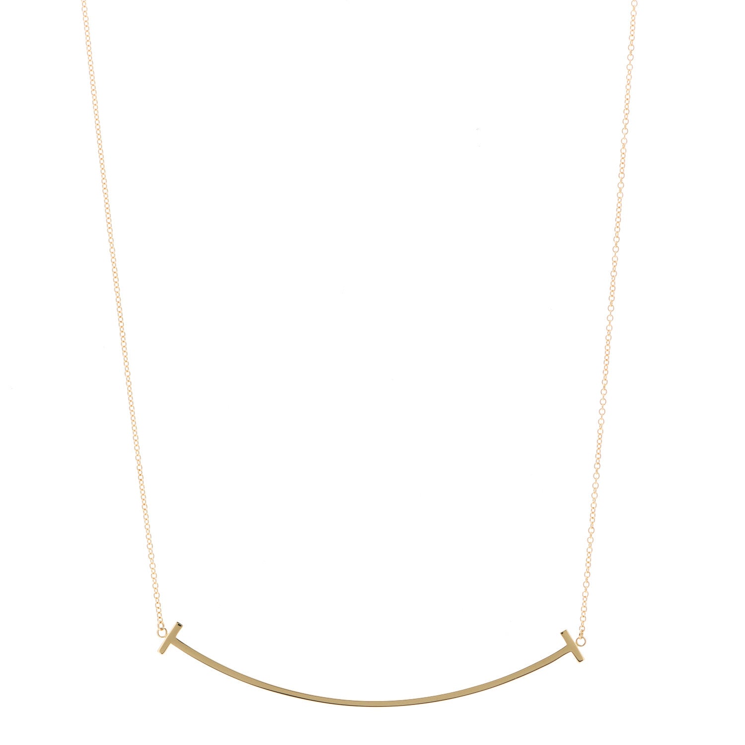 Tiffany 18K Yellow Gold Large T Smile Pendant Necklace 1 of 5