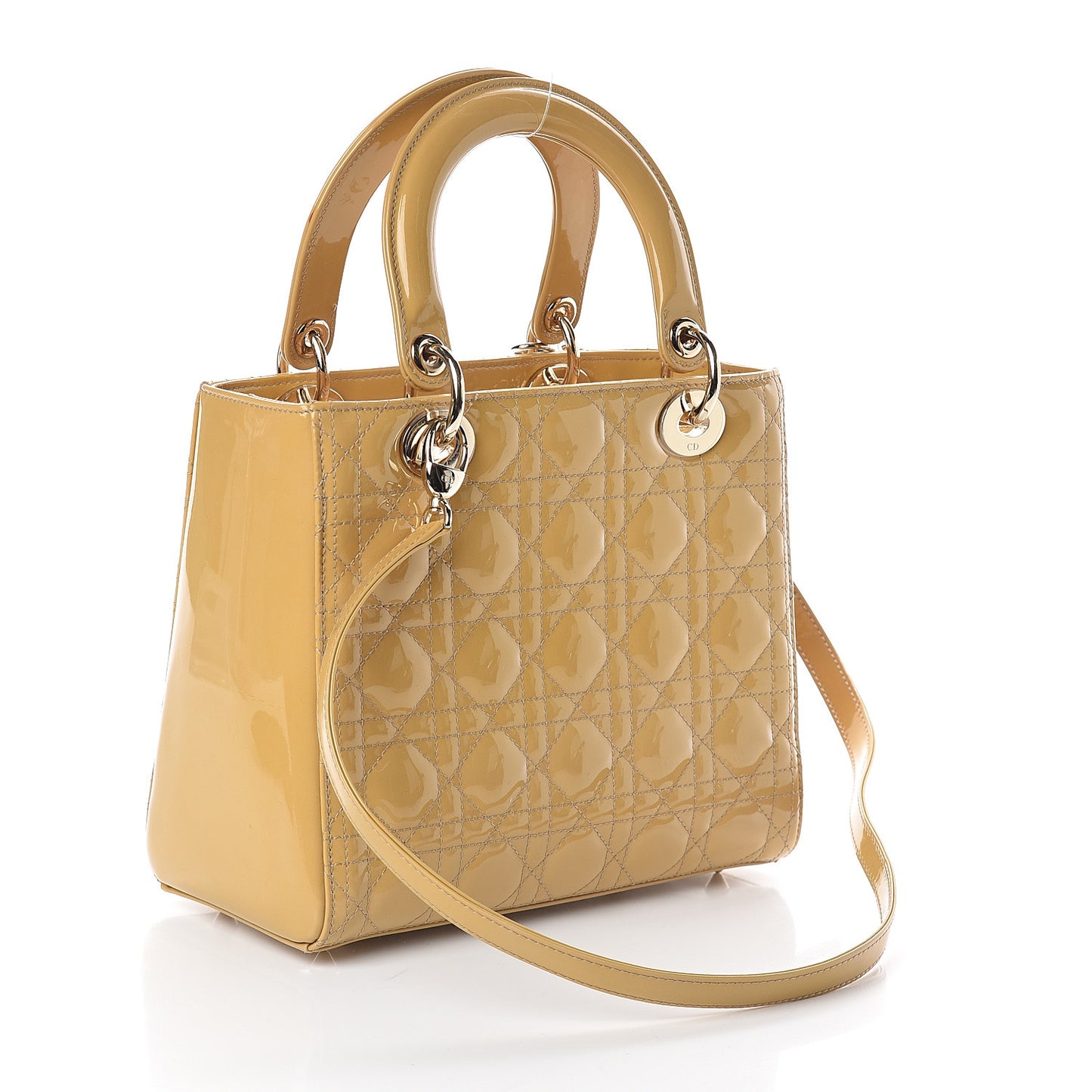 Patent Cannage Medium Lady Dior Beige