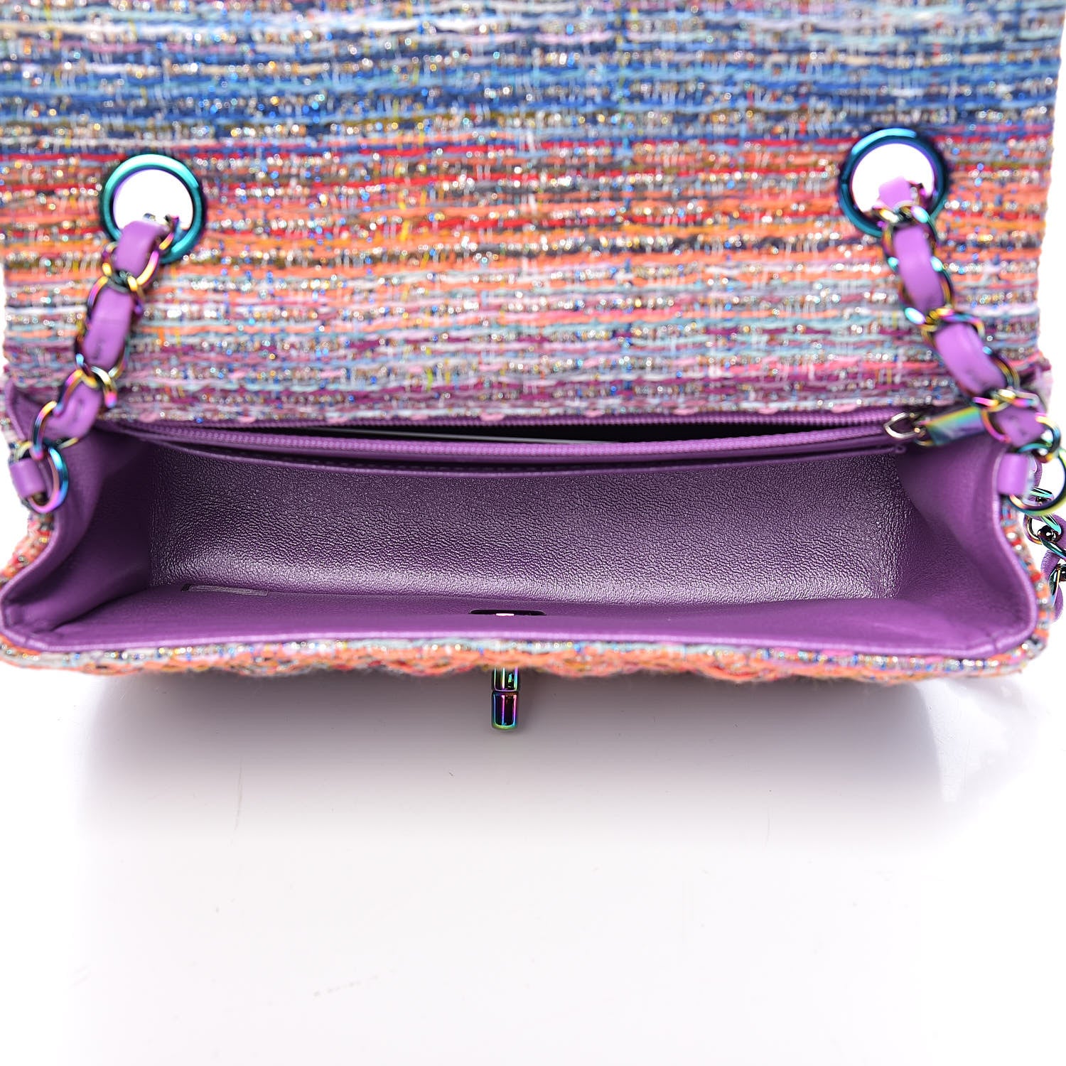 Chanel Tweed Quilted Mini Rectangular Flap Blue Pink Orange 5 of 11