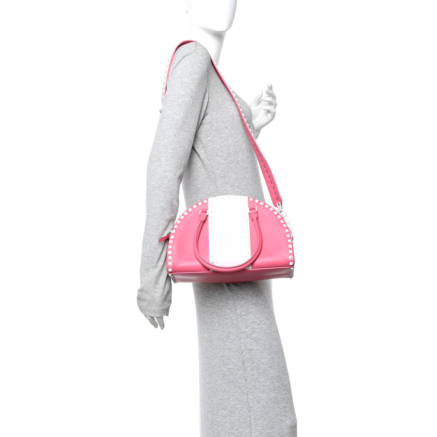 Valentino Garavani Vitello Colorblock Free Rockstud Top Handle Shoulder Bag Pink Optic White 2 of 13