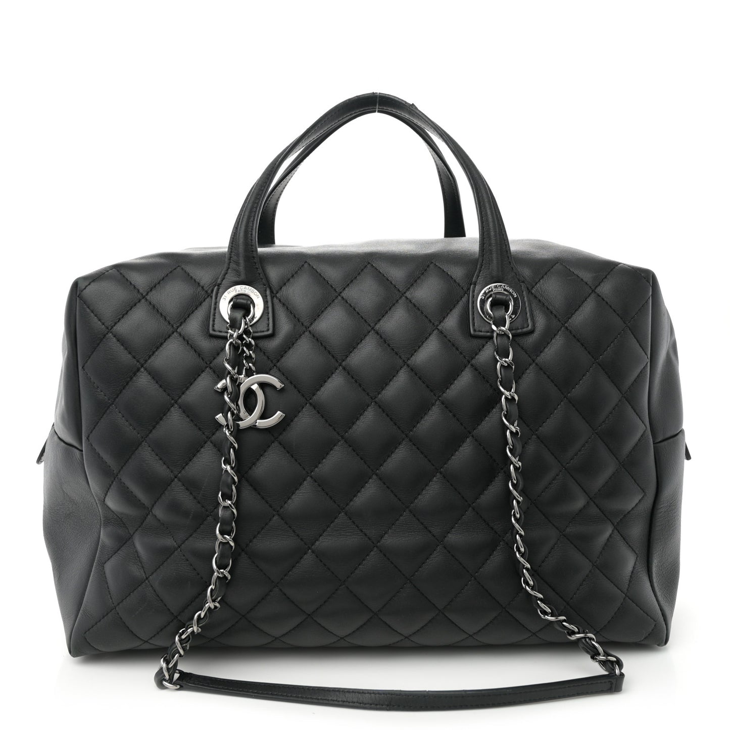 Calfskin Quilted Feather Weight Bowling Bag Black