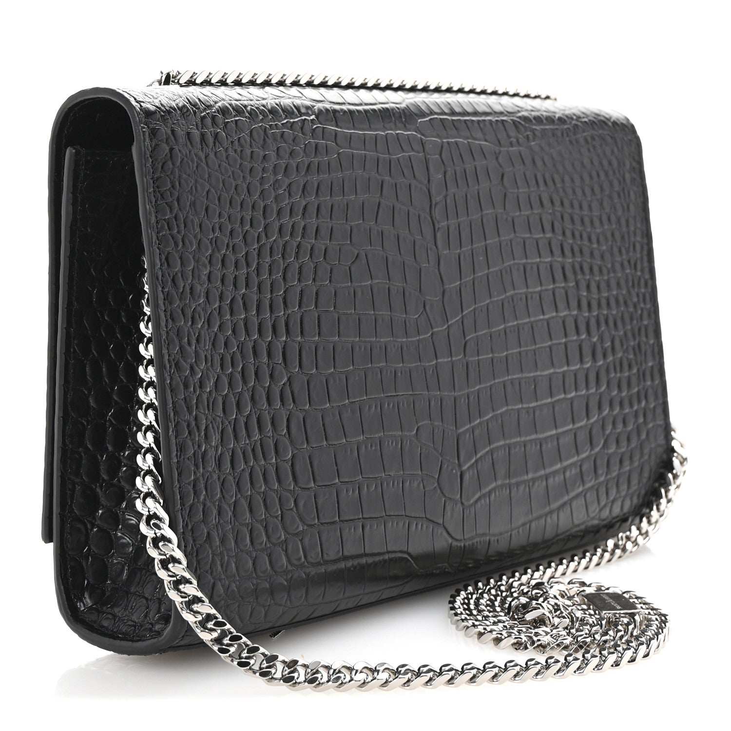 Saint Laurent Calfskin Crocodile Embossed Medium Classic Monogram Kate Tassel Satchel Black 3 of 9