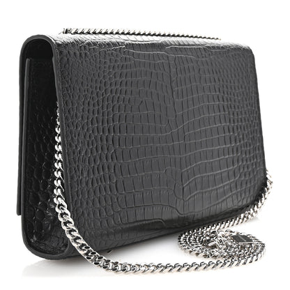 Saint Laurent Calfskin Crocodile Embossed Medium Classic Monogram Kate Tassel Satchel Black 3 of 9