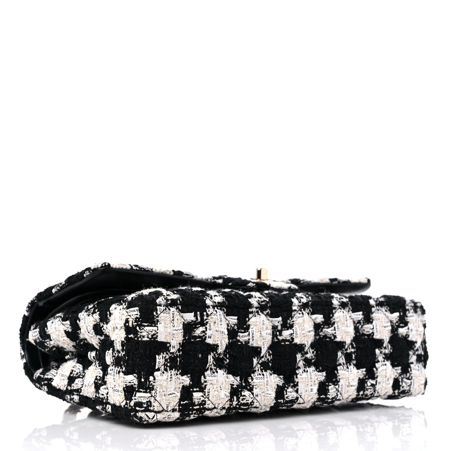 Tweed Quilted Medium Double Flap Black Ecru White