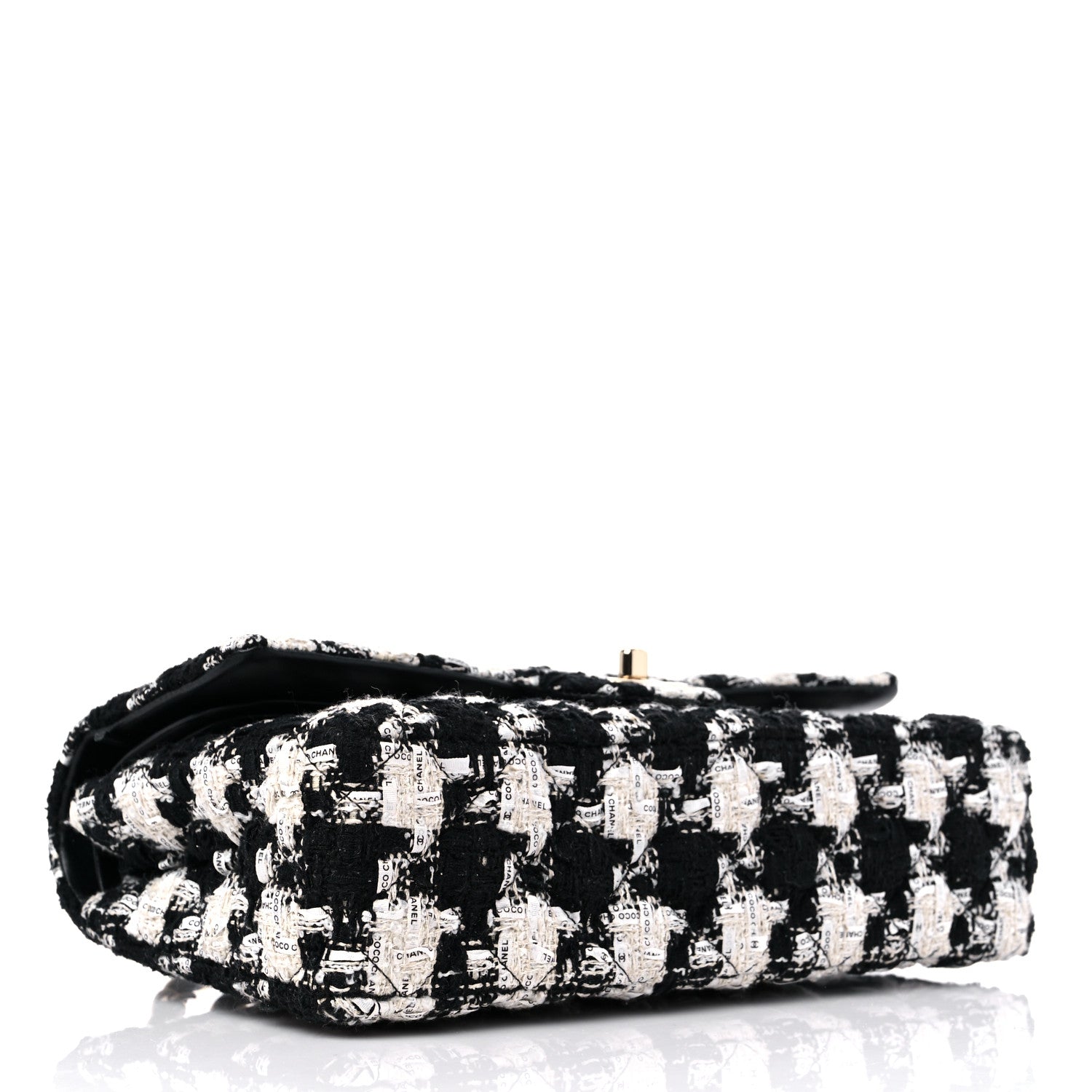 Chanel Tweed Quilted Medium Double Flap Black Ecru White 4 of 9