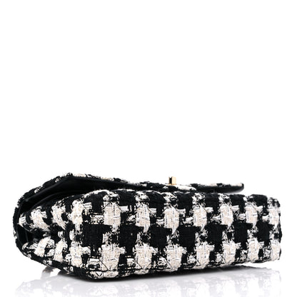 Chanel Tweed Quilted Medium Double Flap Black Ecru White 4 of 9