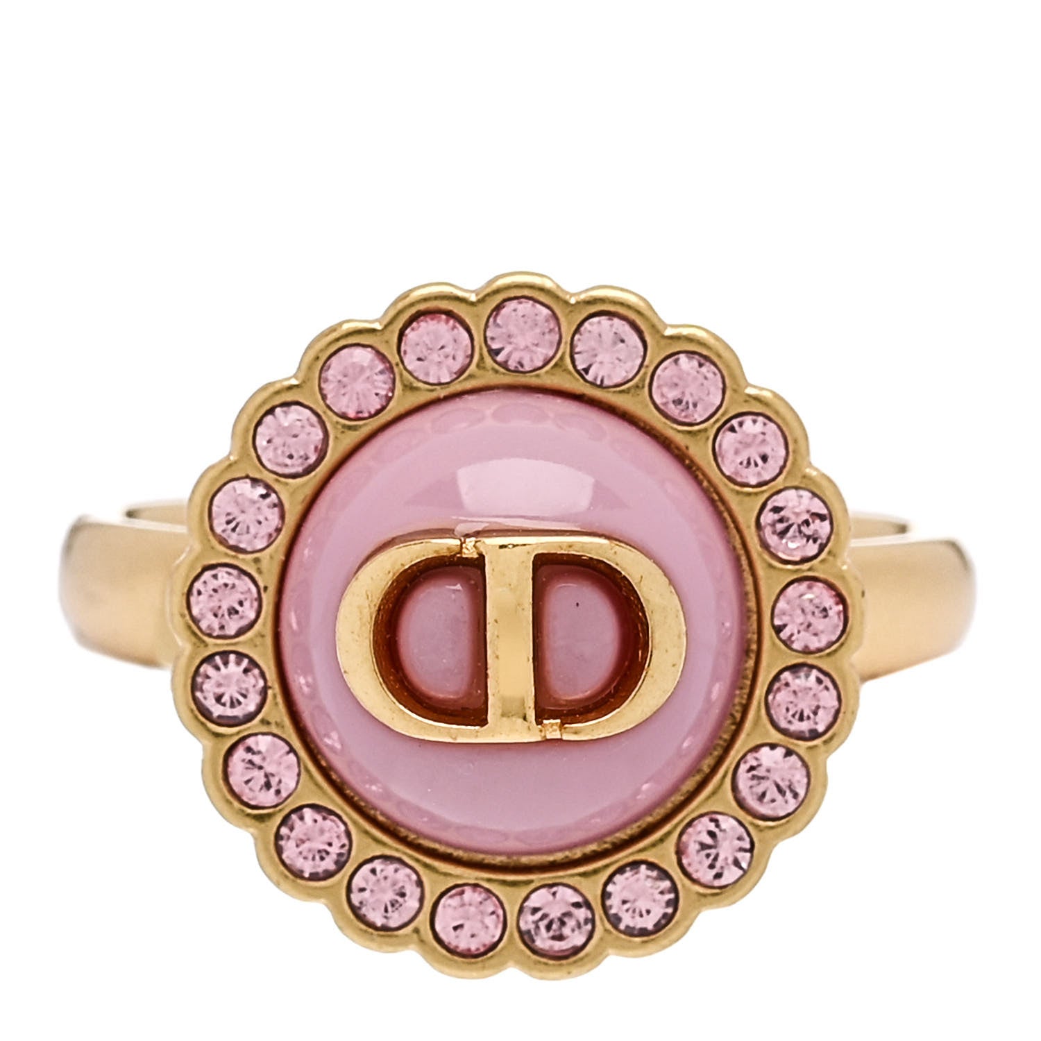 Christian Dior Metal Crystal Glass Petit CD Baroque Ring L Gold Pink 1 of 6