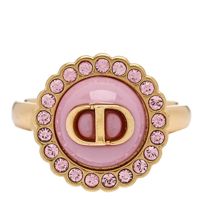 Christian Dior Metal Crystal Glass Petit CD Baroque Ring L Gold Pink 1 of 6