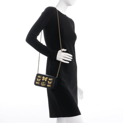 Gucci Calfskin Matelasse Animal Studs GG Marmont Mini Bag Black 2 of 8