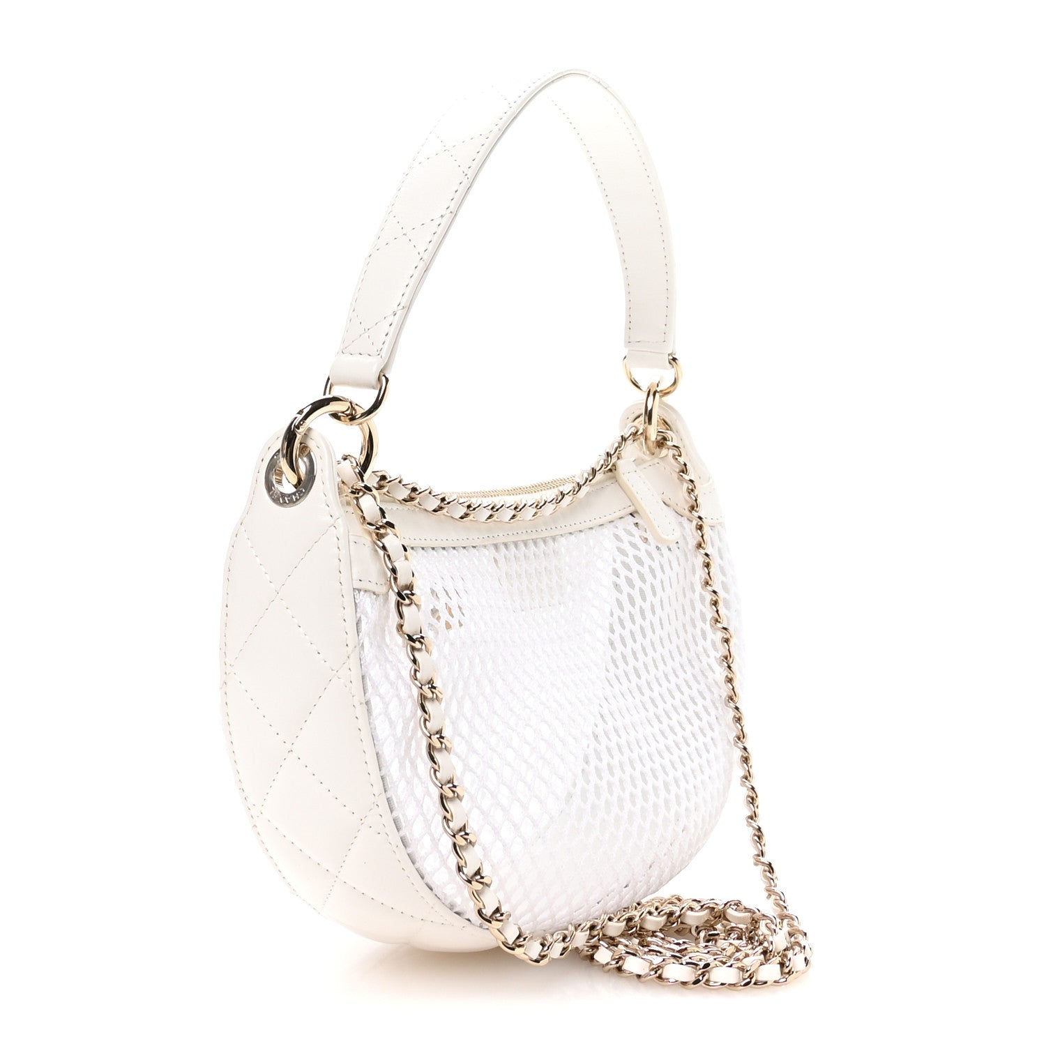 Chanel Mesh Shiny Lambskin Chain Hobo White 4 of 11