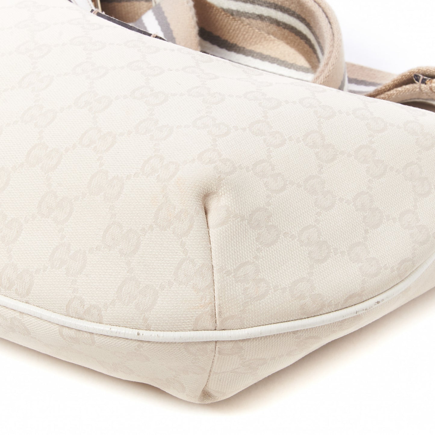 Monogram Web Medium Half Moon Hobo White