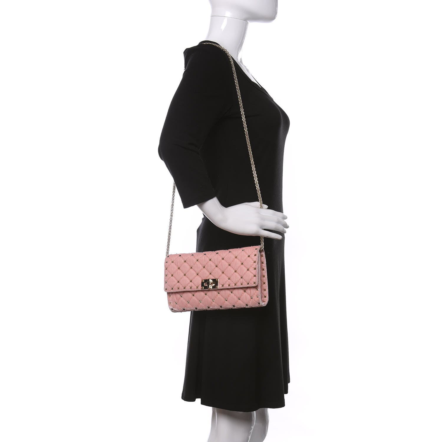 Valentino Garavani Velvet Rockstud Spike Wallet on Chain Water Rose 2 of 8