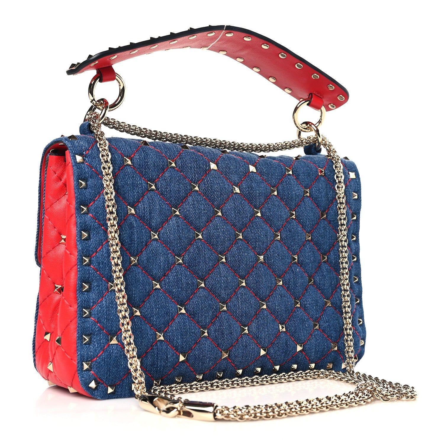 Valentino Garavani Denim Nappa Medium Rockstud Spike Shoulder Bag Denim Rouge 3 of 8