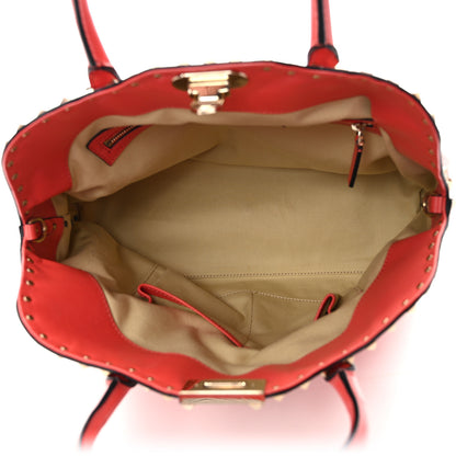 Valentino Garavani Vitello Rockstud Dome Satchel Deep Coral 5 of 8