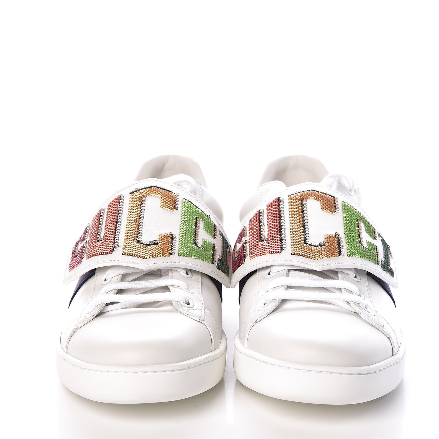 Calfskin Sequins Web Game Logo Womens Ace Sneakers 39.5 White