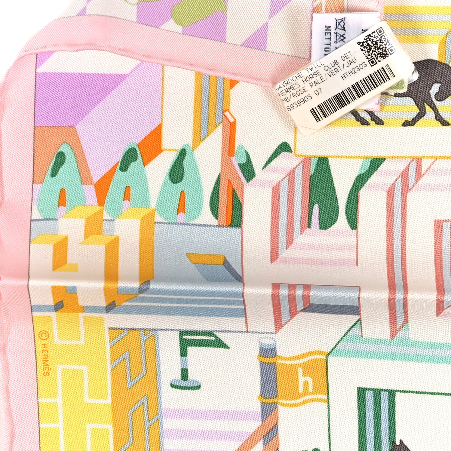 Hermes Silk Horse Club Detail Scarf 45 Rose Pale Vert Jaune 2 of 3