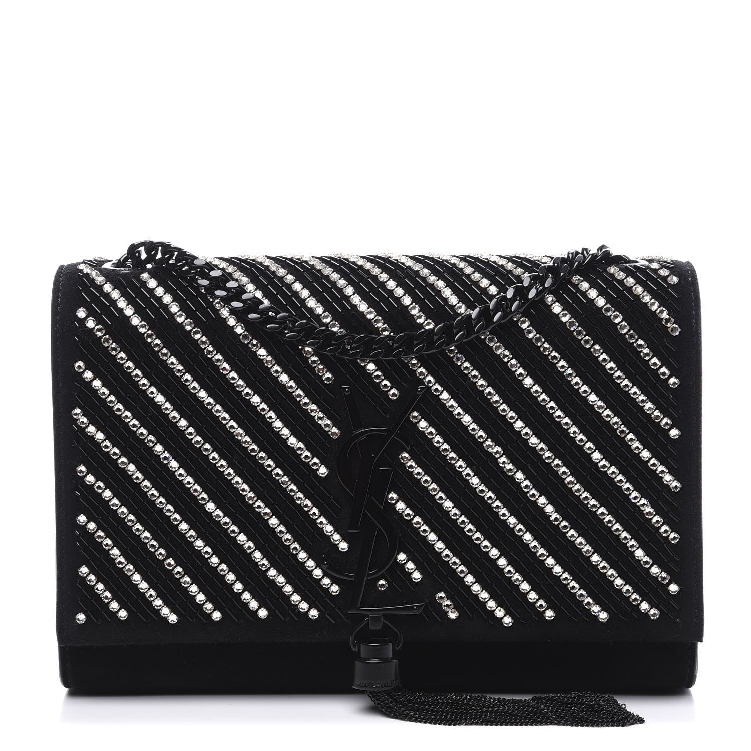 Saint Laurent Suede Crystal Small Classic Monogram Kate Satchel Black 1 of 9