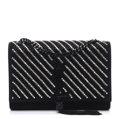 Saint Laurent Suede Crystal Small Classic Monogram Kate Satchel Black 1 of 9