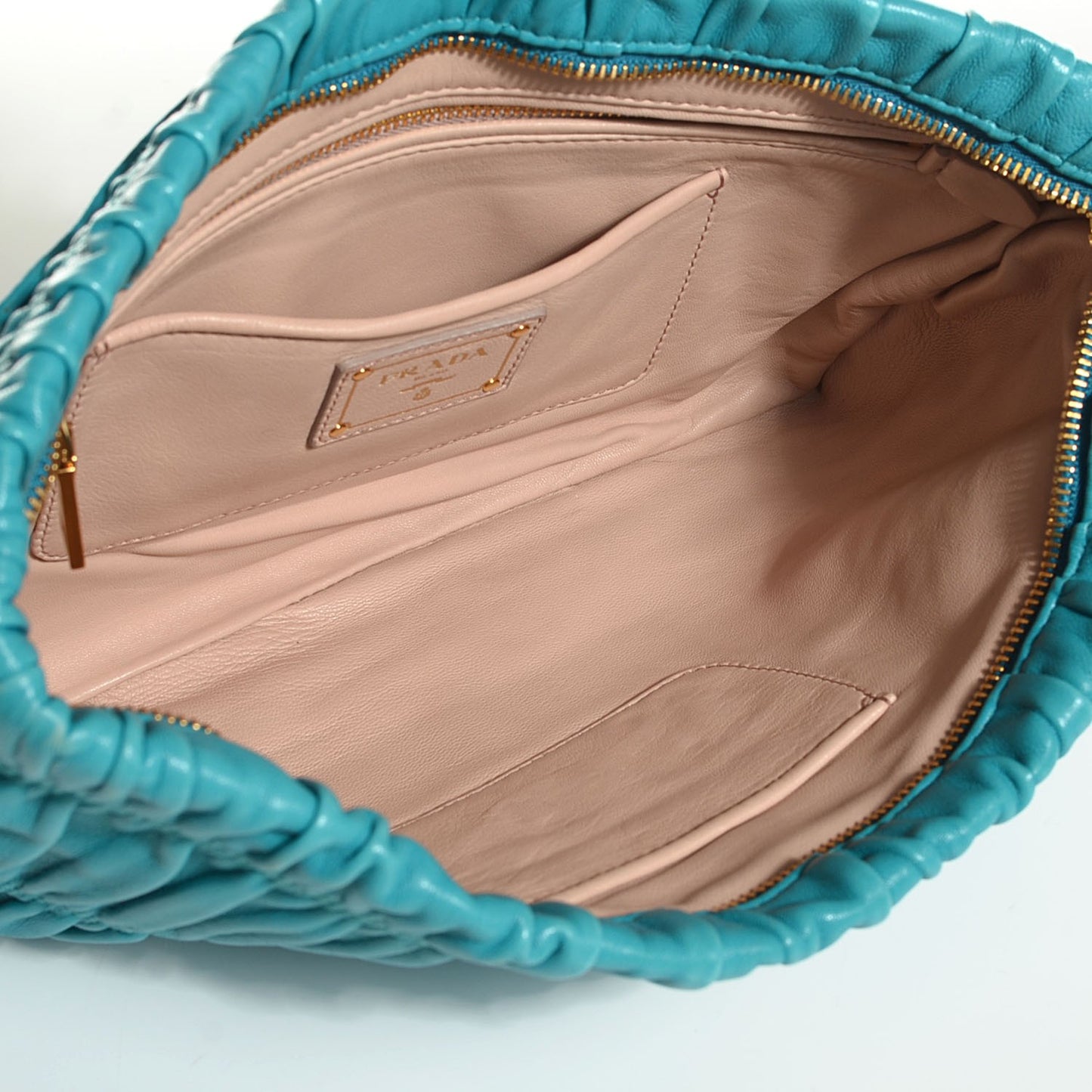 Nappa Gaufre Ruched Clutch Turchese